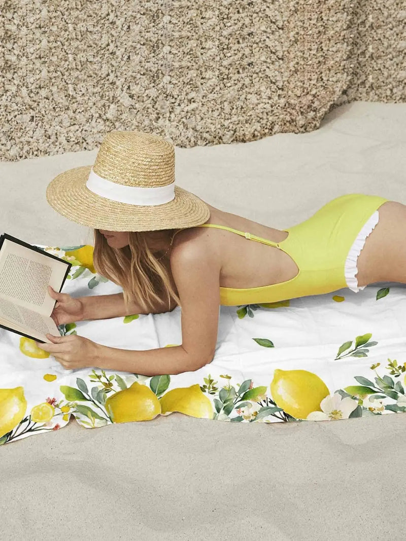 Serviette de bain microfibre citron floral plage absorbante