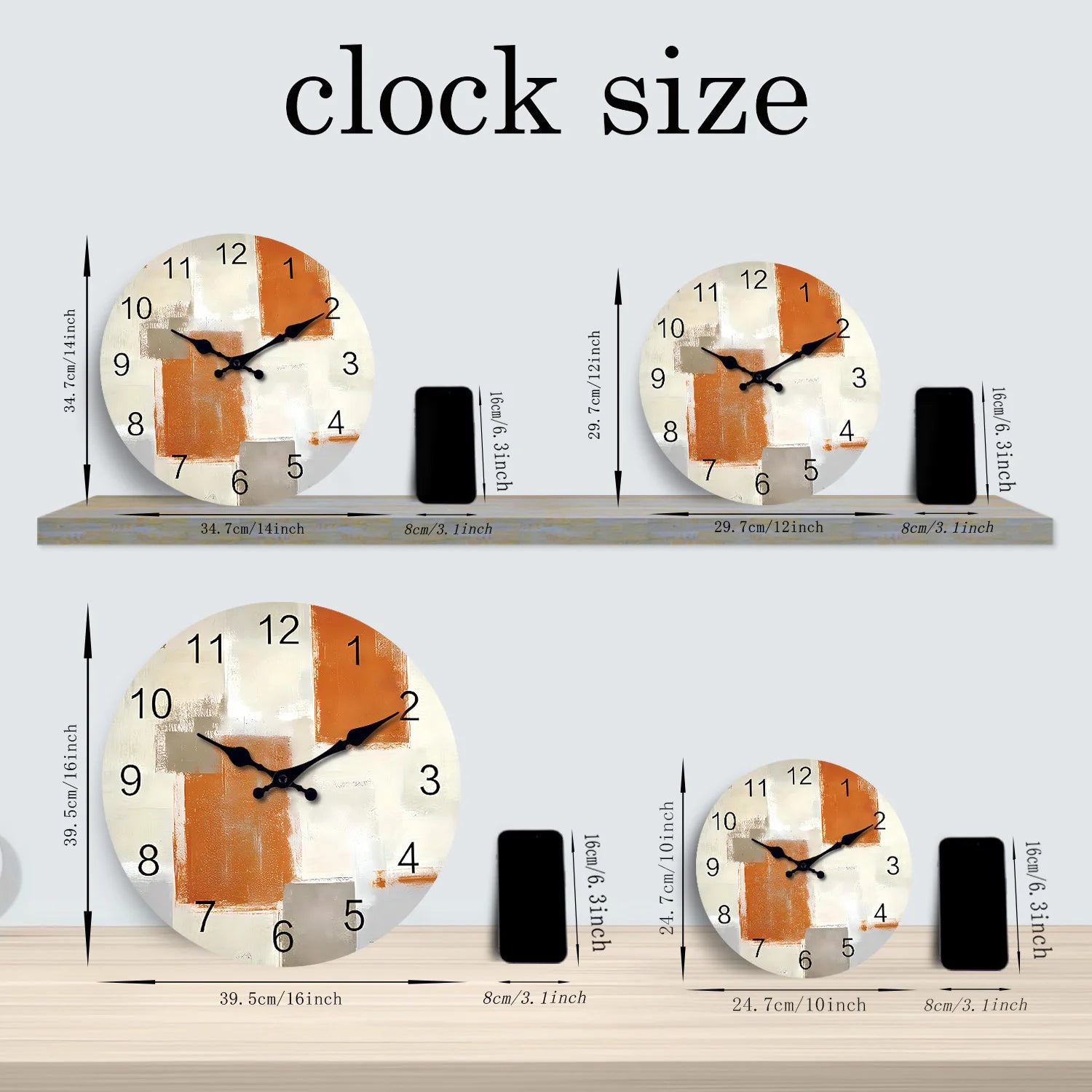 horloge murale moderne en bois motif abstrait silencieuse décorative - vue 5 sur 7