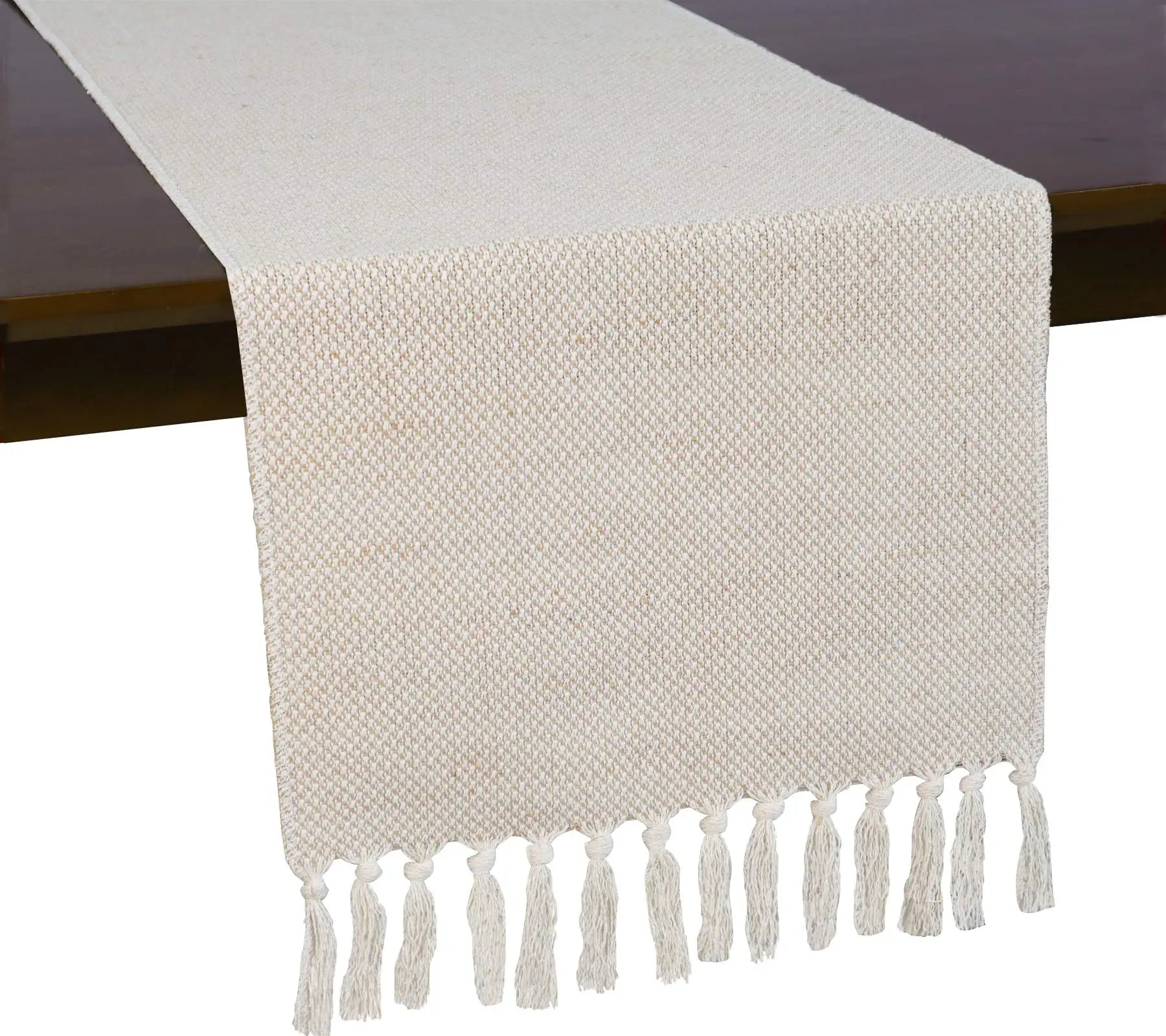 Chemin de table en lin brodé rustique beige - vue 2 sur 7