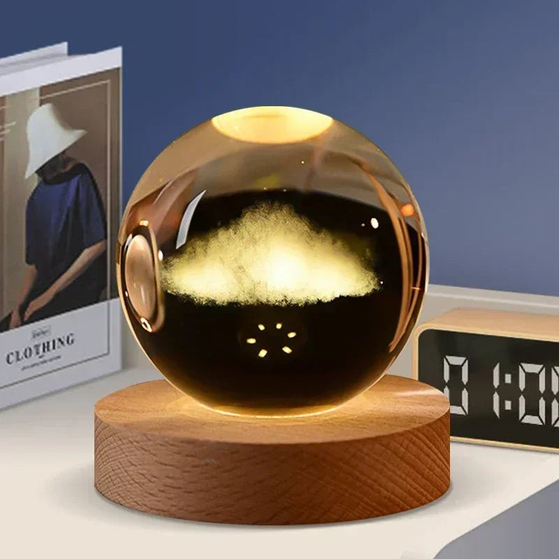 veilleuse 3D en cristal système solaire cadeau décoratif en bois - vue 11 sur 16