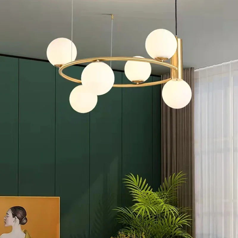 Lustre boule de verre blanc - vue 7 sur 13