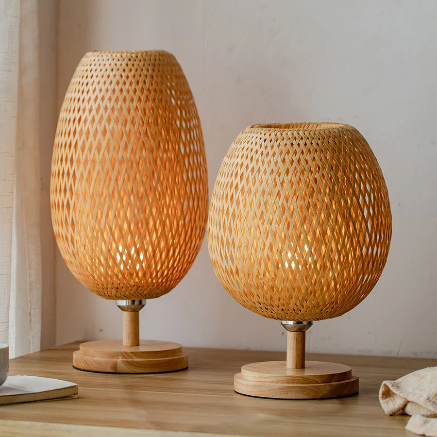 Lampe de Table rétro en rotin et bambou tissée à la main - vue 5 sur 8