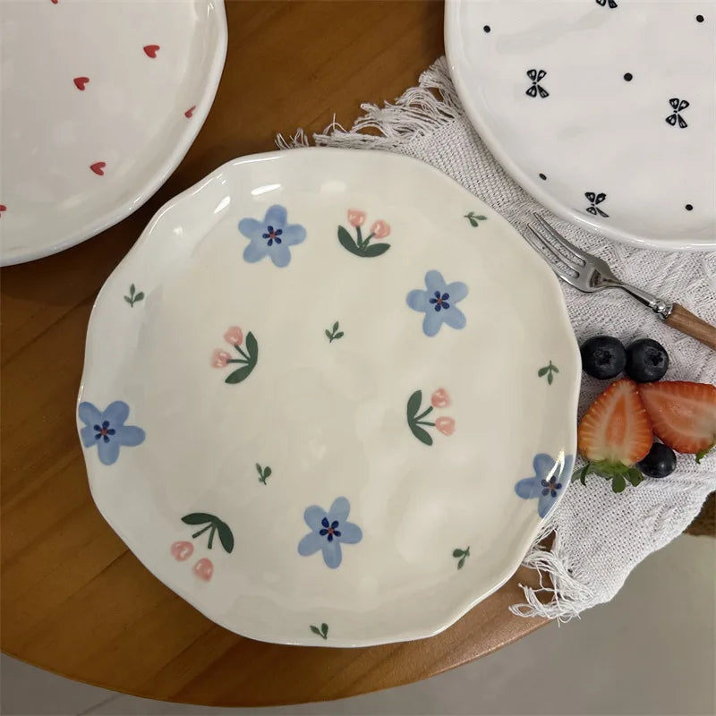 Assiette gateau ceramique artisanale style coreen motif floral