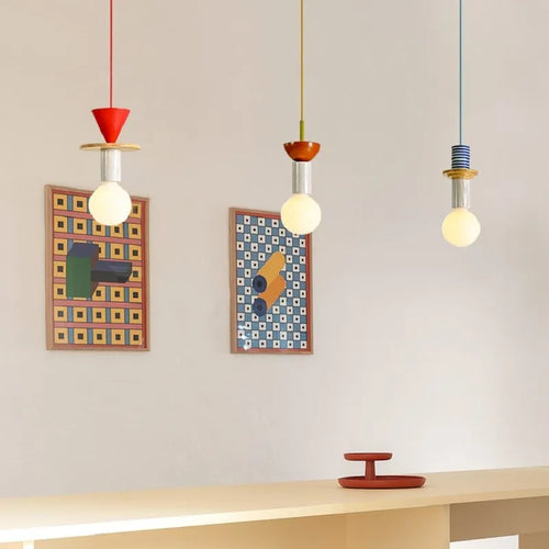 Suspension Memphis LED colorée à formes géométriques