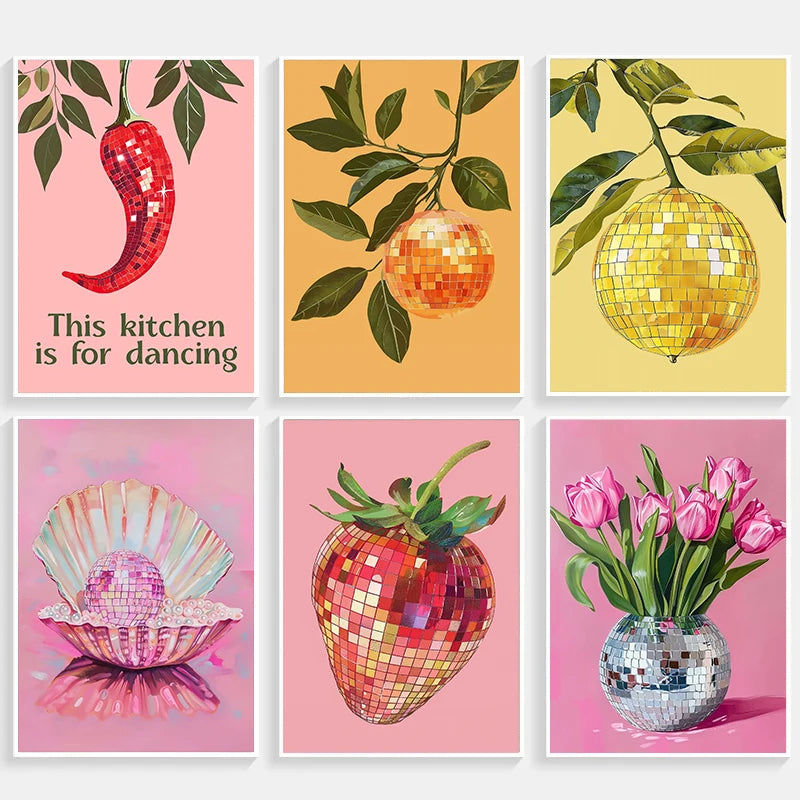 affiche créative de boule disco abstraite rétro pour décoration murale
