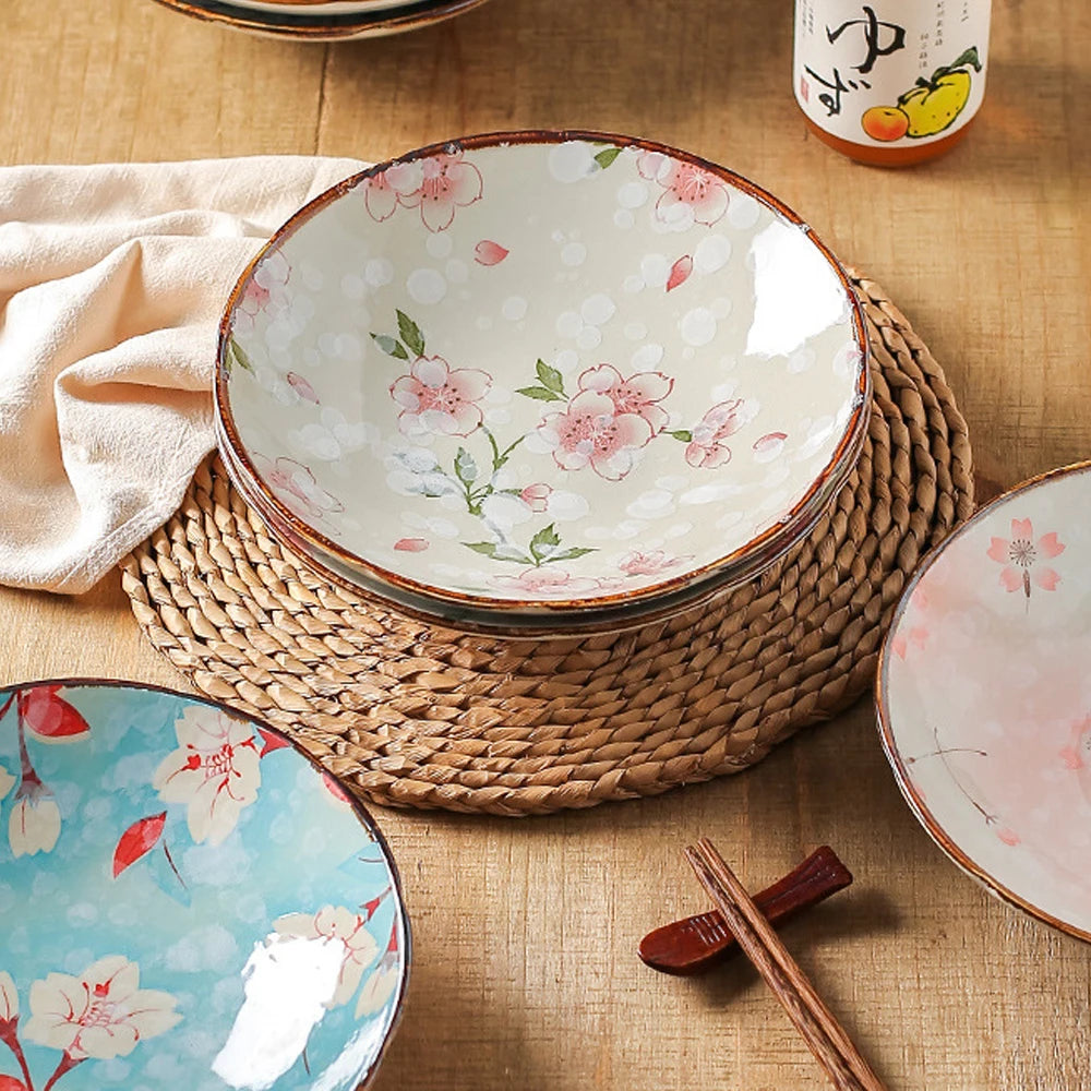 Assiettes plates profondes céramique style japonais floral 18cm - vue 4 sur 6