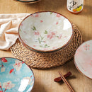 Assiettes plates profondes céramique style japonais floral 18cm