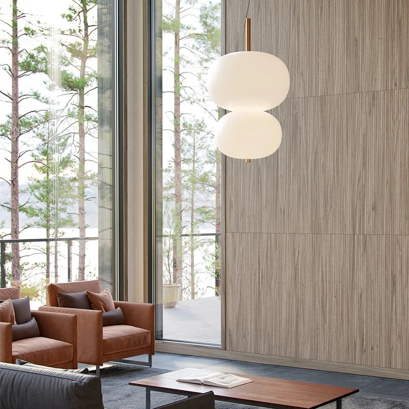 Kobuc Design nordique salon suspension avec grande boule ronde abat-jour en verre créatif bois lustre salle à manger chevet - vue 7 sur 13