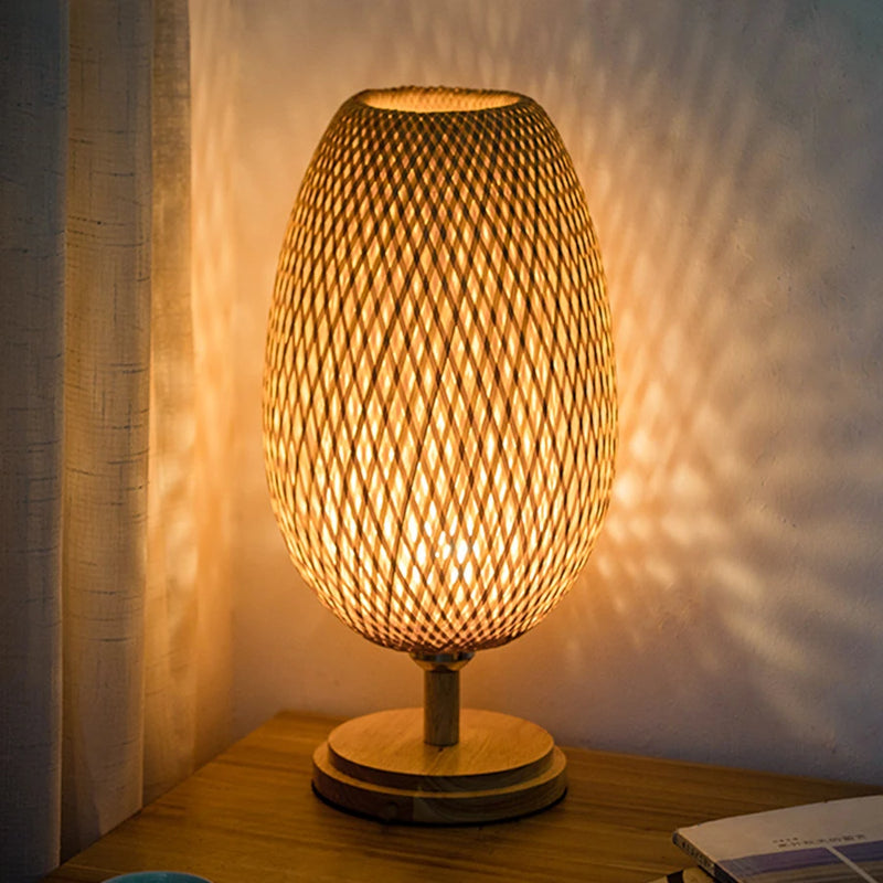 Lampe de Table rétro en rotin et bambou tissée à la main