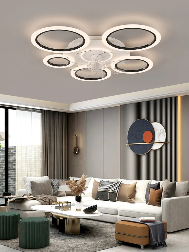 Modern white minimum circular fan light, simple living room ceiling fan light, intelligent control ceiling fan light - vue 2 sur 8