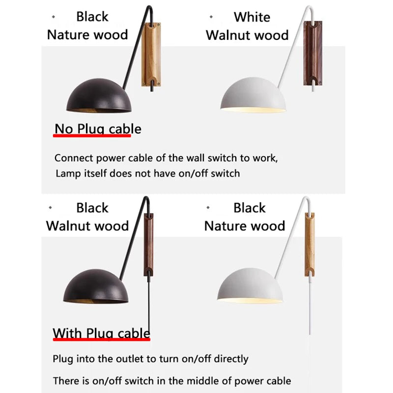 Nordic Bedroom Bedside Wall Lamps Plug In Wall Sconce Black White Iron Lampshade Swing Long Arms Wall Mounted Light E27 - vue 7 sur 14
