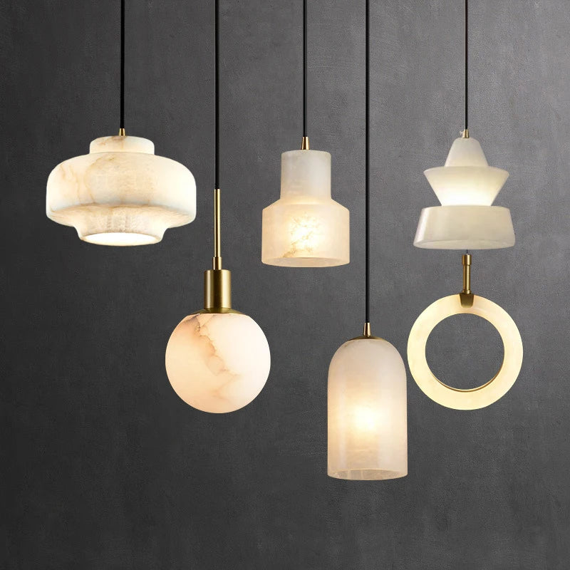 Petite suspension en marbre naturel espagnol moderne minimaliste Led 	 lampe à main en marbre décor Restaurant salle à manger luminaire