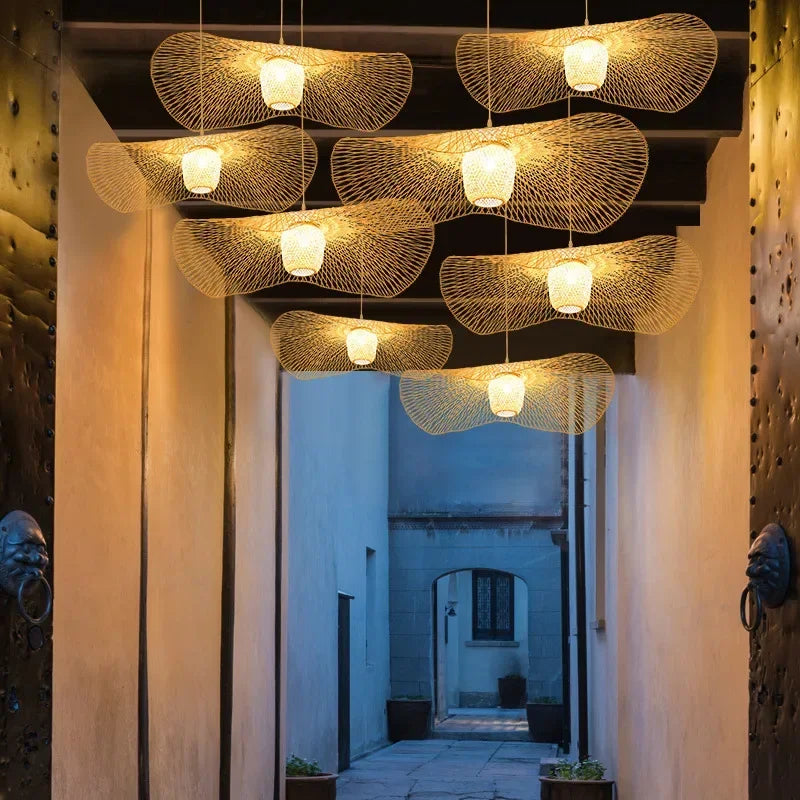 Suspension en bambou de style japonais lampe de plafond créative pour salle à manger lustre de restaurant E27 Luminaire à Suspension - vue 6 sur 6