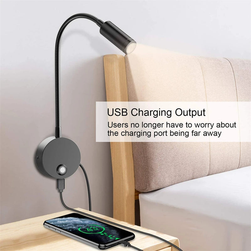 Topoch lampe de lecture LED murale 15 &quot;col de cygne avec Port USB prise tête de lit lampe de nuit 3 couleurs tactile marche/arrêt/gradation