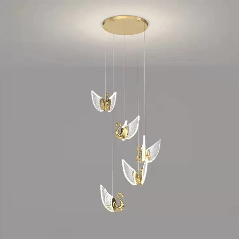 lustre moderne cygne doré design créatif pour éclairage décoratif - vue 6 sur 12
