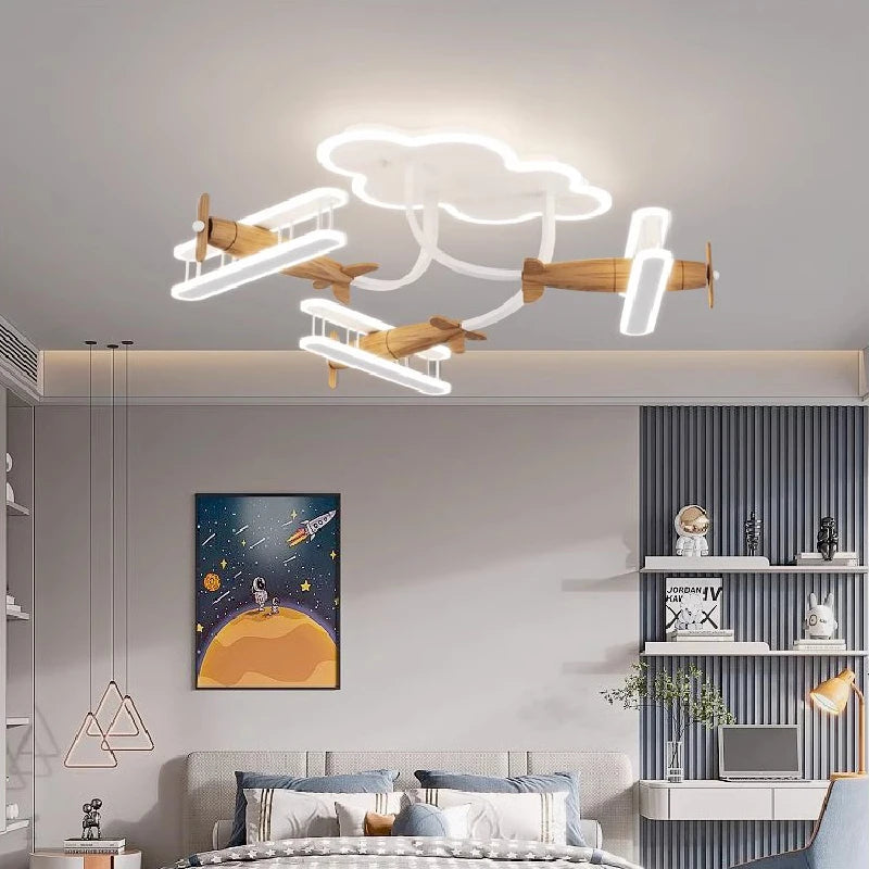 plafonnier avion en bois pour chambre d'enfant moderne et chaleureux - vue 2 sur 8