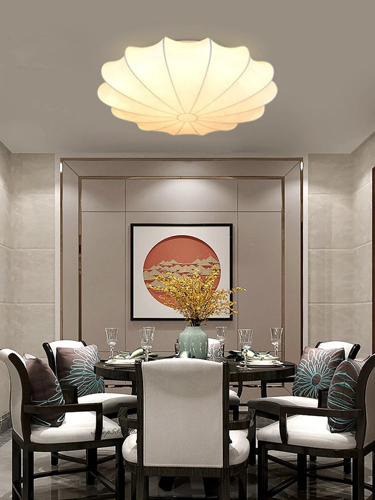 Lampe en soie nordique décoration de plafond plafond moderne à LEDs lumière pour salle à manger salon lumière belle fleur ombre lampe à main - vue 6 sur 8