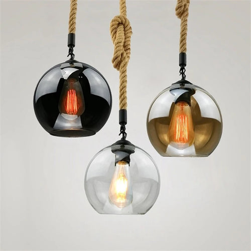 corde de chanvre avec boule de verre lumière led tissage à la main