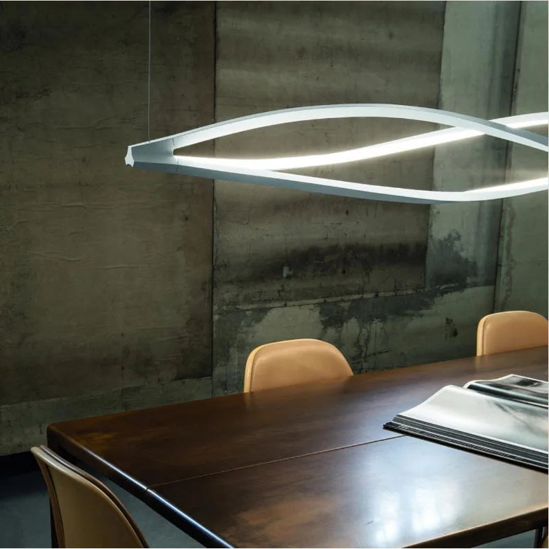 SANDYHA nordique longue bande salle à manger lustre créatif vague Style Art lampara De Techo Led Para Sala étude barre suspension - vue 6 sur 10
