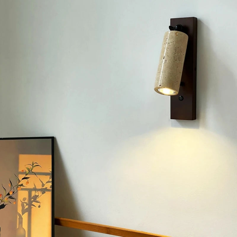 applique murale en bois et pierre naturelle avec interrupteur pour lecture - vue 5 sur 10