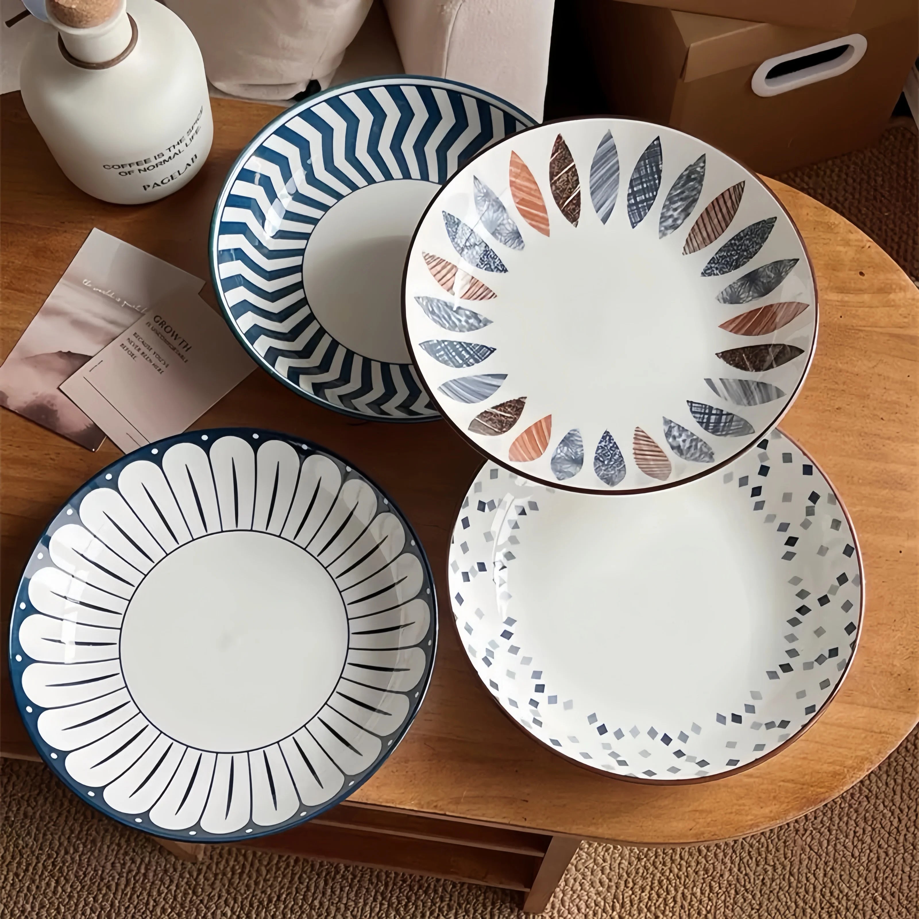 Ensemble 4 assiettes céramique minimalistes rayures 20 cm