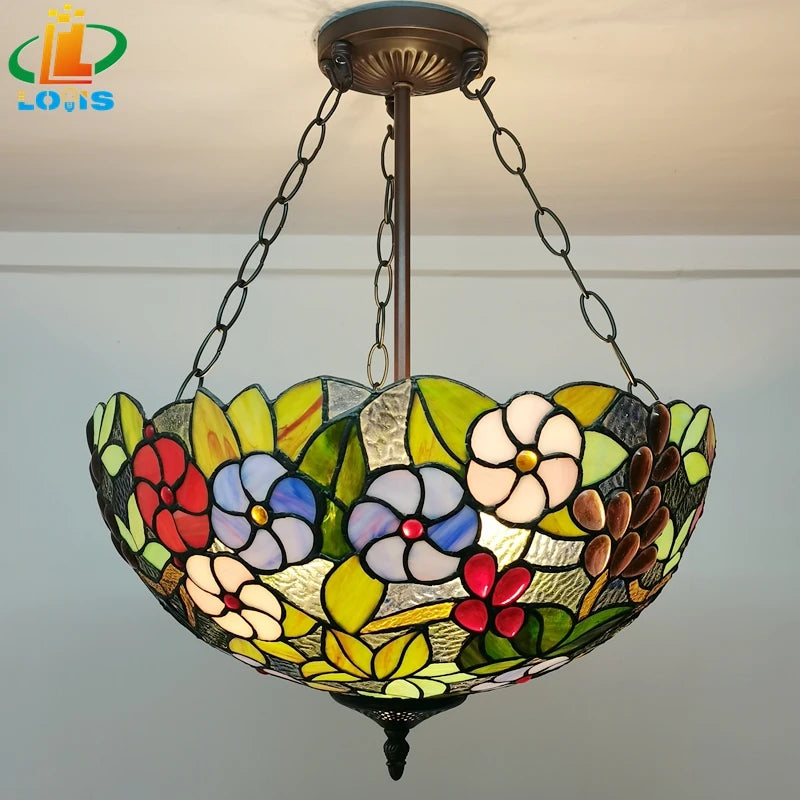 lustre en forme de raisin style tiffany à fleurs américaines - vue 4 sur 6