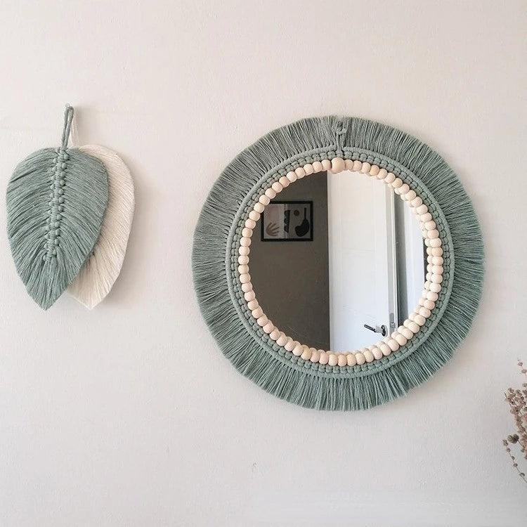 miroir décoratif suspendu tissé à la main style nordique mural - vue 2 sur 6