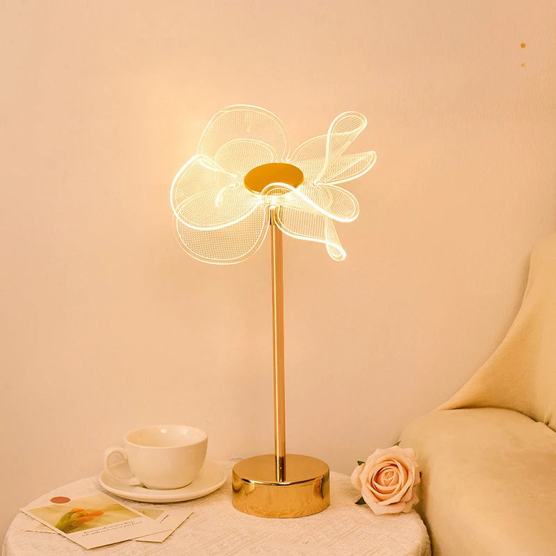 Lampe de table rétro or acrylique papillon LED lampe de bureau hôtel villa art décor LED lampe de table salon chevet LED veilleuses