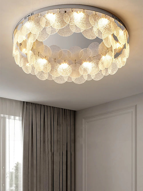 plafonnier led luxe rond en verre argent moderne