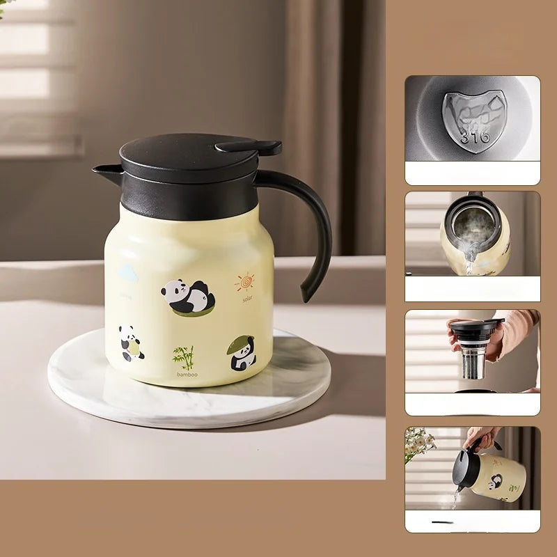 Théière isotherme panda grande capacité infusion vapeur inox