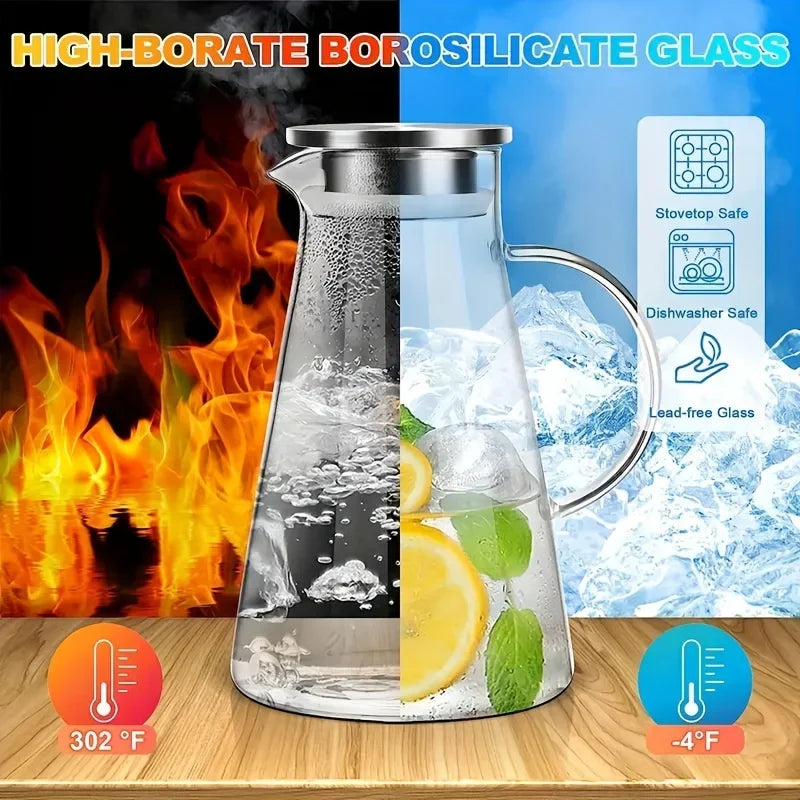 Carafe en verre avec tasses poignée grande capacité - vue 5 sur 8