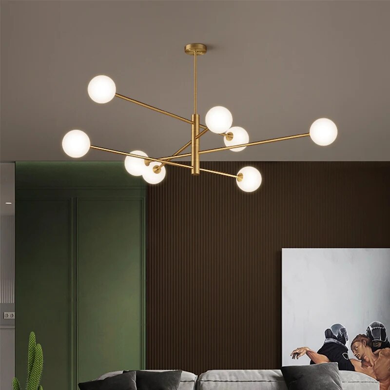 Lustre moderne en verre et laiton - vue 6 sur 12