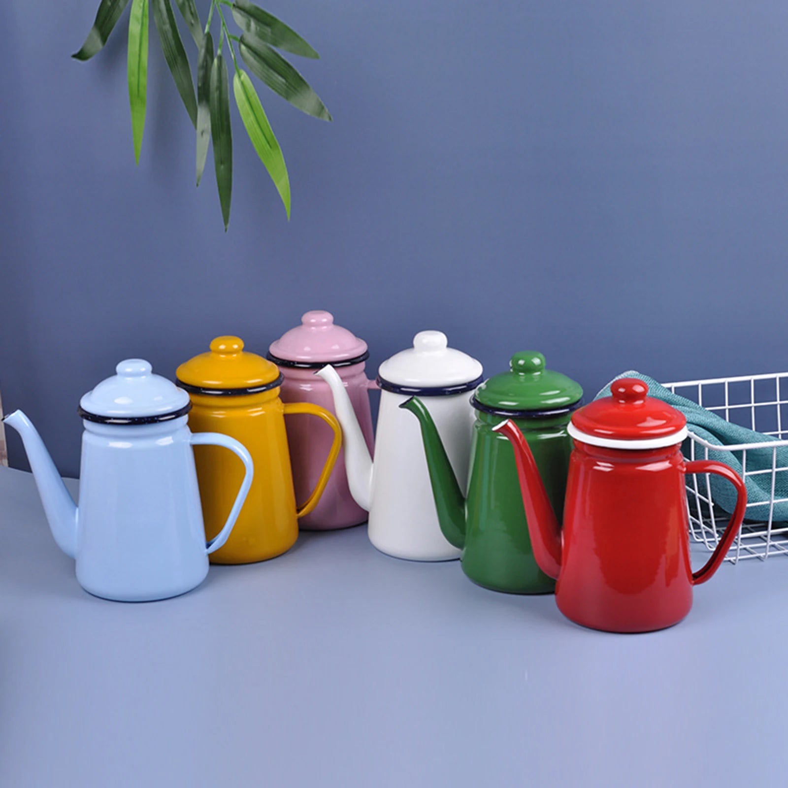 Cafetière émaillée vintage poignée 1 1l rétro cuisine - vue 2 sur 7