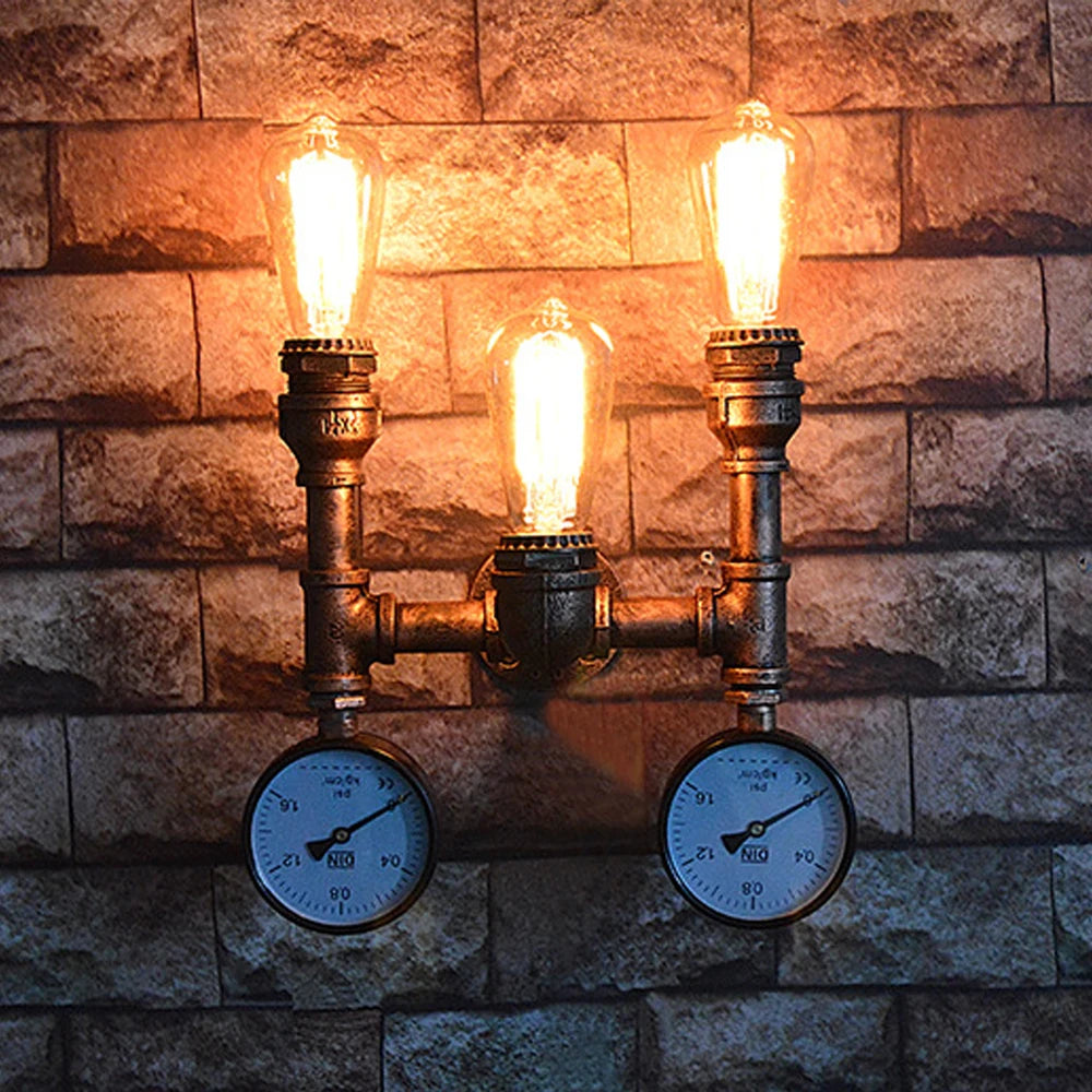 applique murale vintage steampunk en fer avec tuyau d'eau