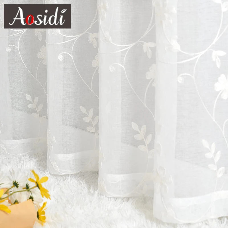 Voilage tulle brodé floral léger pour salon chambre