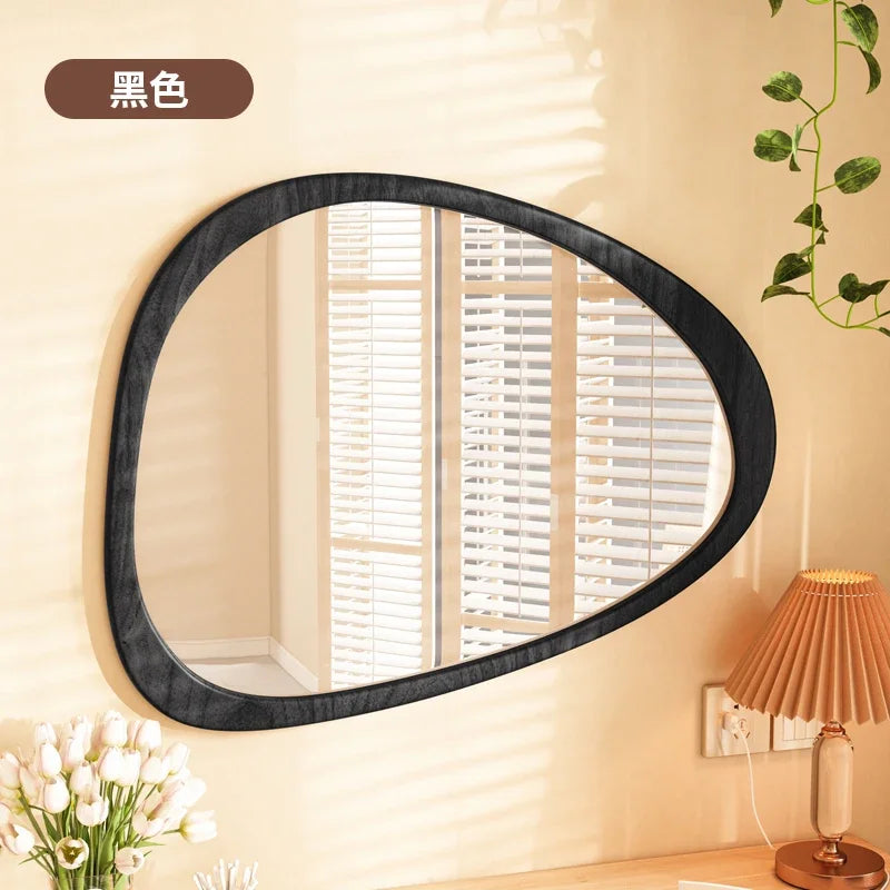 miroir en bois vintage tendance avec verre irrégulier pour maquillage HD - vue 9 sur 10