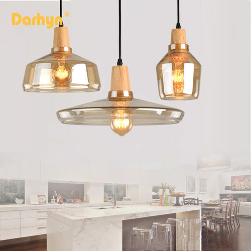 lampes suspendues bois verre style nordique industriel