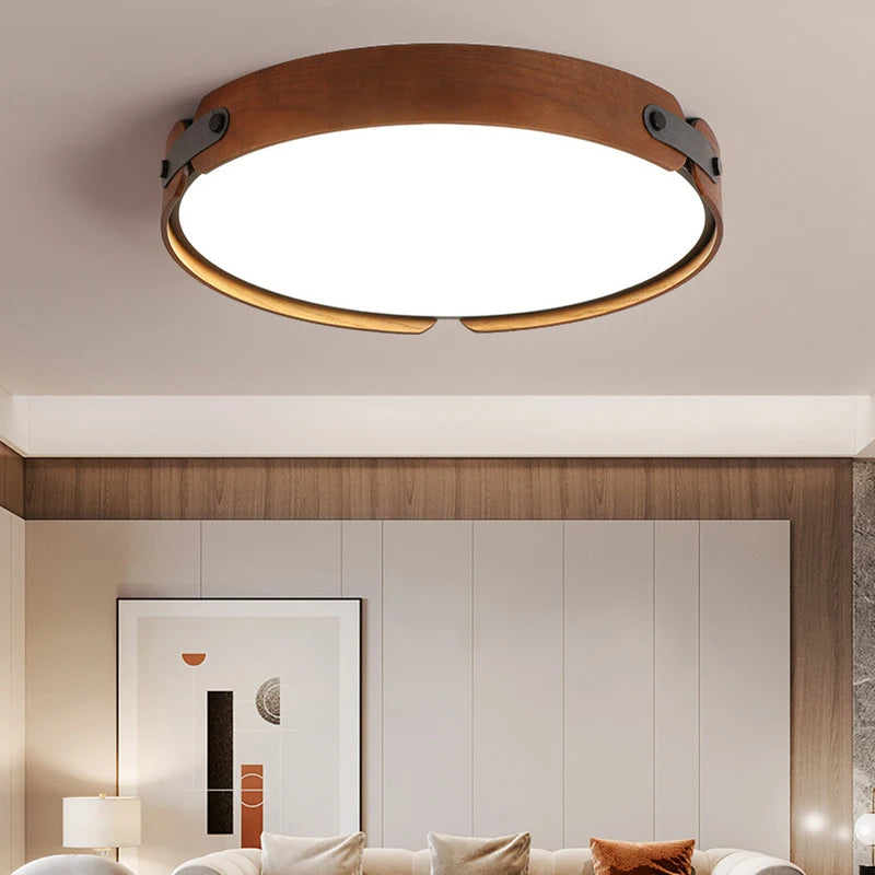 plafonnier en bois avec cuir artificiel et 3 ronds interchangeables créatif