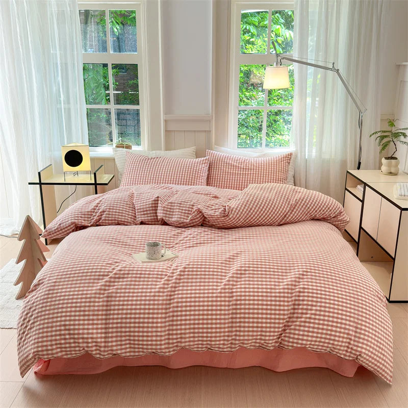 housse de couette en coton lavée à carreaux douce et confortable