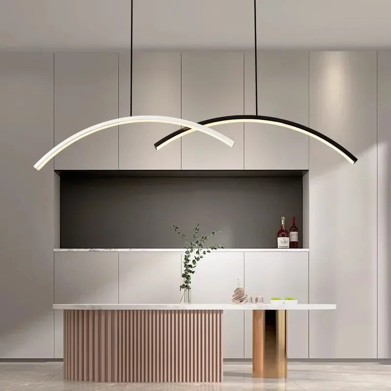 lustre moderne à leds avec télécommande et ligne simple - vue 2 sur 8