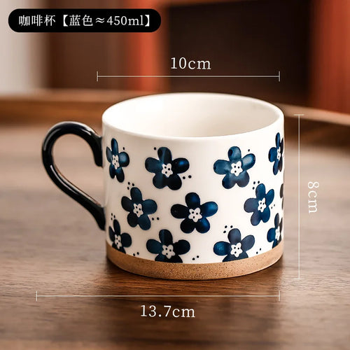 Mug japonais retro ceramique fleurs cerisier peint main