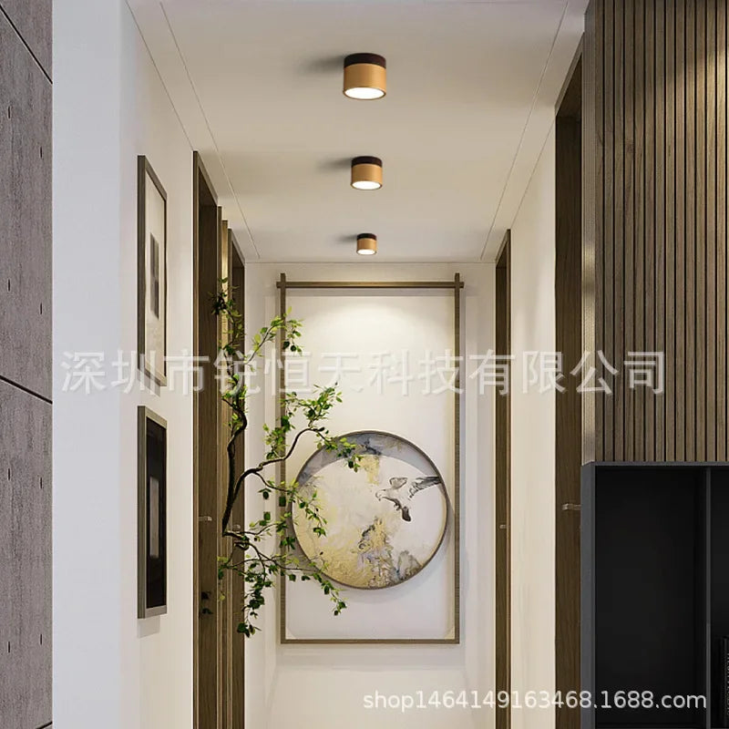 Downlight ouvert monté couleur noyer sans poinçon salon intégré projecteur Led rond couloir lumière - vue 3 sur 5