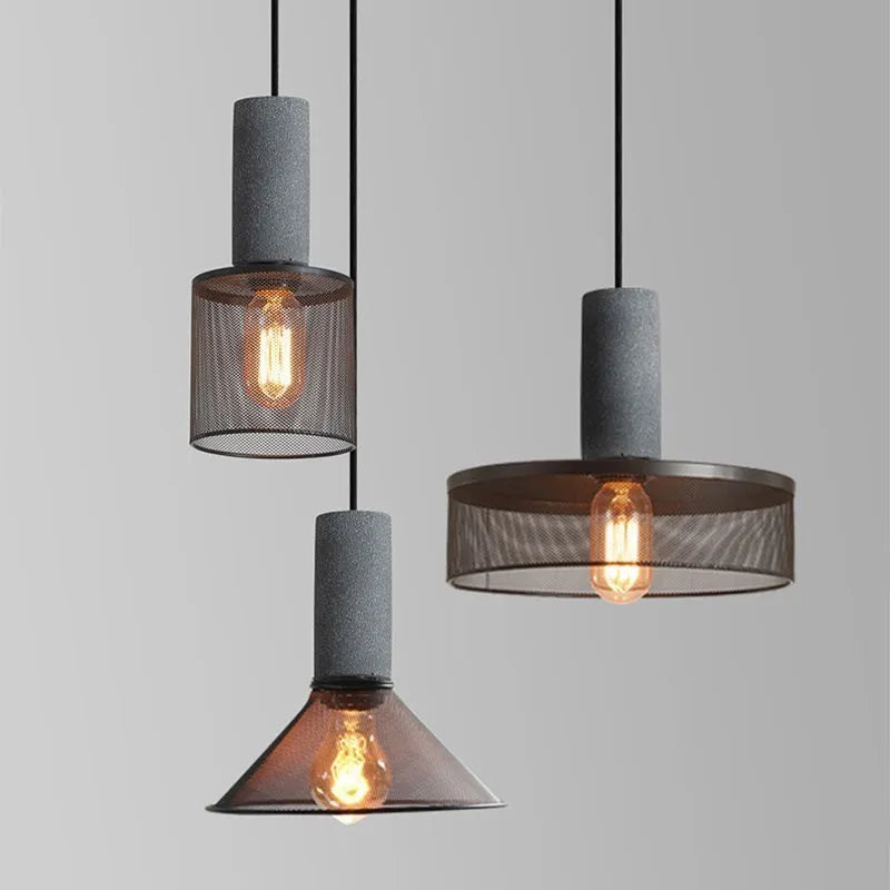 Lampe LED industrielle suspendue rétro à plusieurs têtes en ciment - vue 2 sur 15