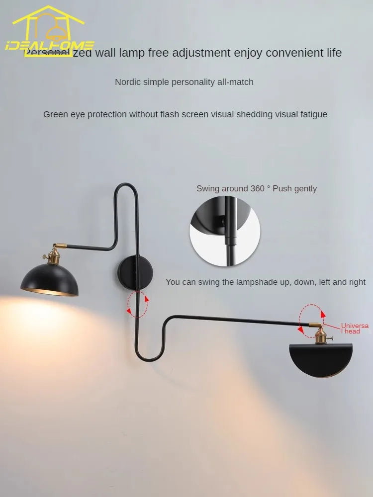 applique murale design industrielle bras pivotant avec interrupteur - vue 6 sur 8