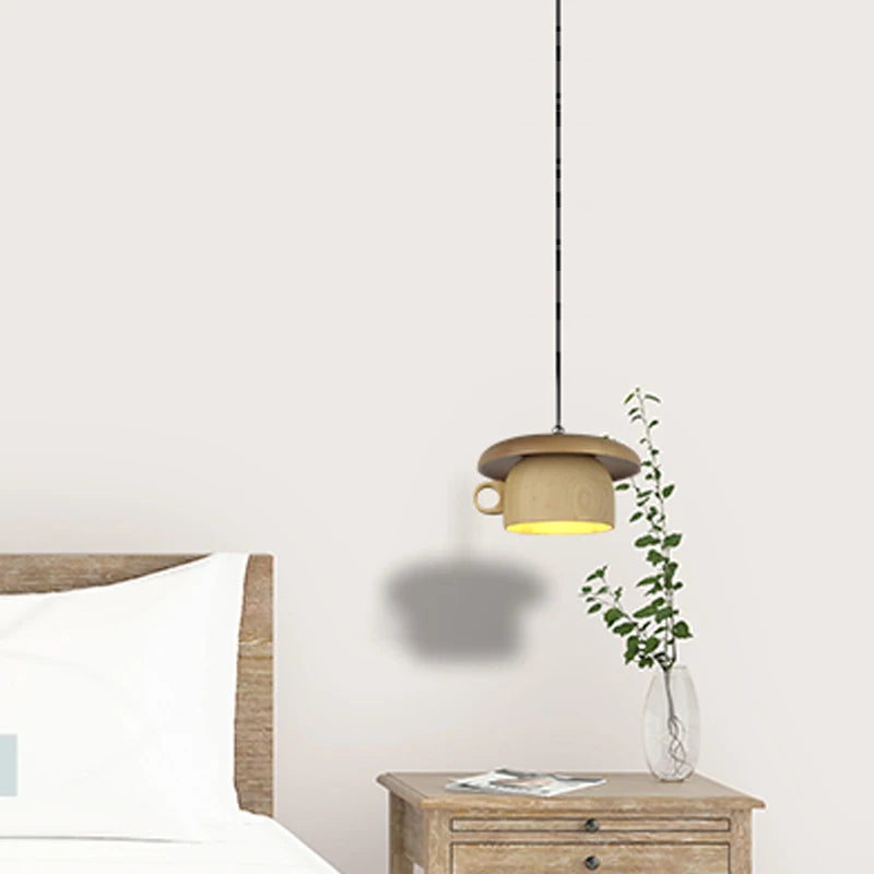 Creative bois tasse suspension moderne salle à manger suspension lampe cuisine luminaires éclairage intérieur décor à la maison Loft Luminaire - vue 4 sur 8