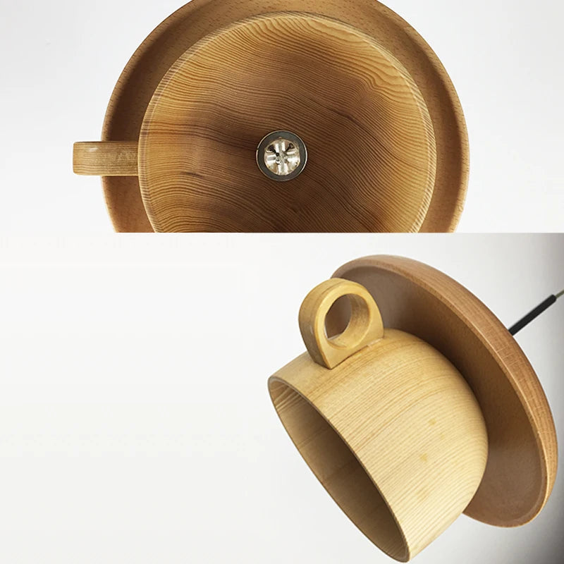 Creative bois tasse suspension moderne salle à manger suspension lampe cuisine luminaires éclairage intérieur décor à la maison Loft Luminaire - vue 9 sur 8