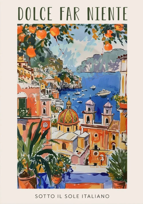 affiche vintage italienne paysage spaghetti café méditerranée décoration