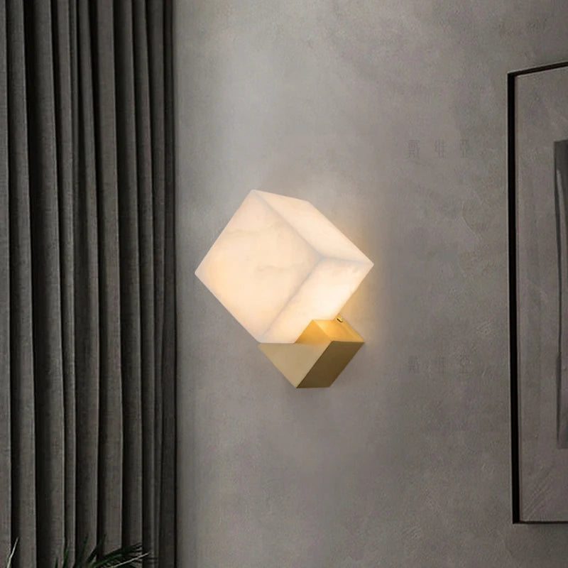 applique murale nordique en cuivre doré style chinois led marbre naturel - vue 4 sur 6