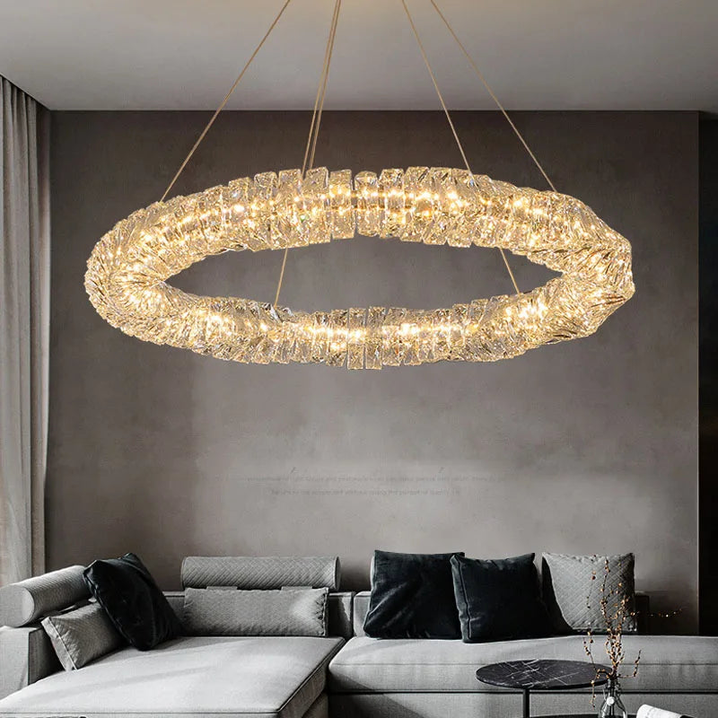 lustre Or Dimmable anneau lumière intérieur maison chambre salle à manger salon plafond moderne luxe cristal LED