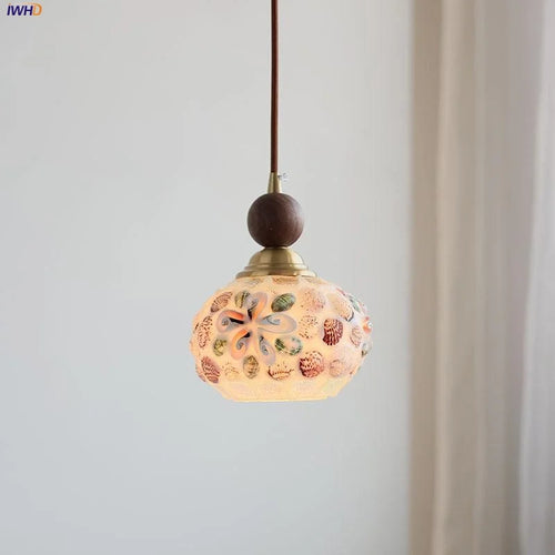 suspension en verre coloré avec fil de bois réglable moderne
